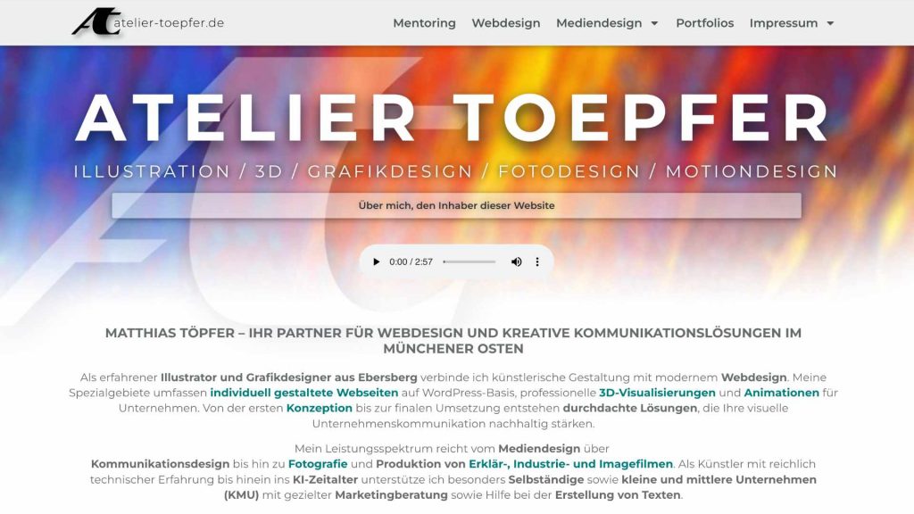 Websiteansicht von atelier-toepfer.de | Ihr Partner für kreative Kommunikationslösungen im Münchener Osten